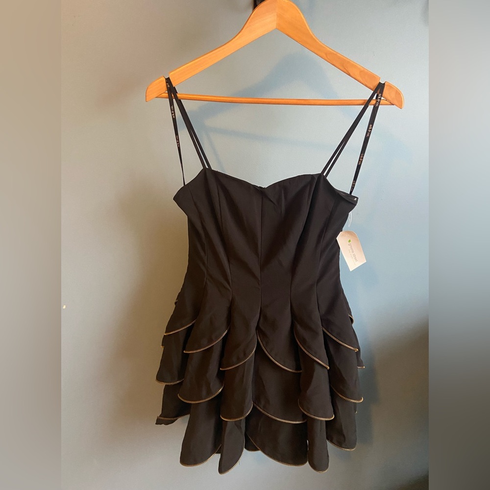 Ark & Co Little Black Gold Zipper Petal Tier Dress